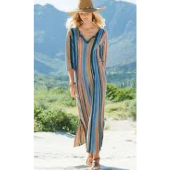 Peruvian connection Large multi striped knit maxi boho langenlook dress - Picture 2 of 14